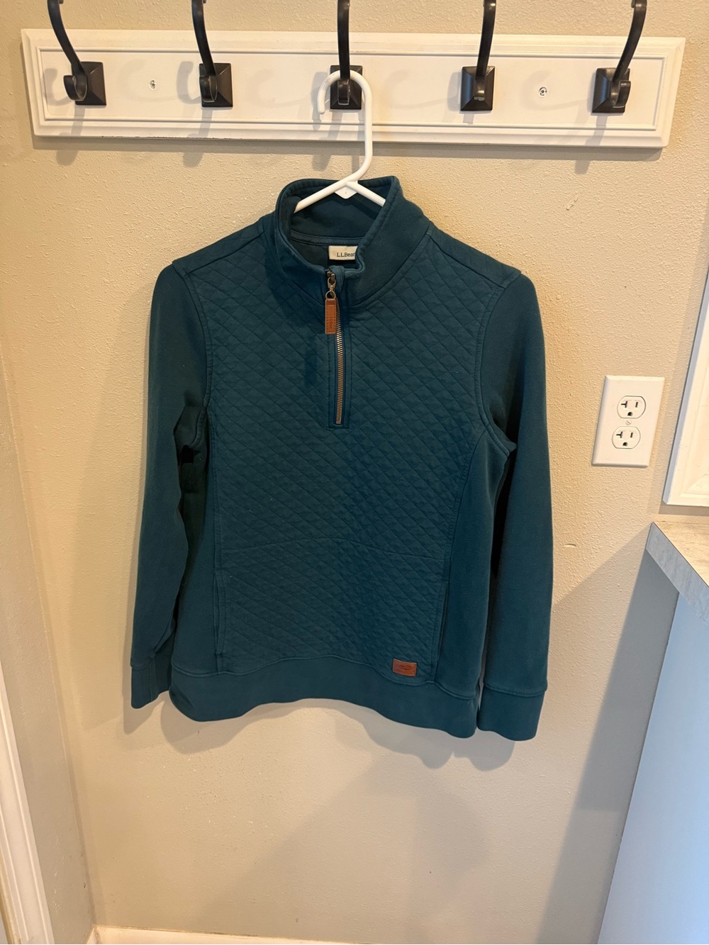LL Bean Women’s ia oTeal Quilted Quarter-Zip Pullover Sweater
